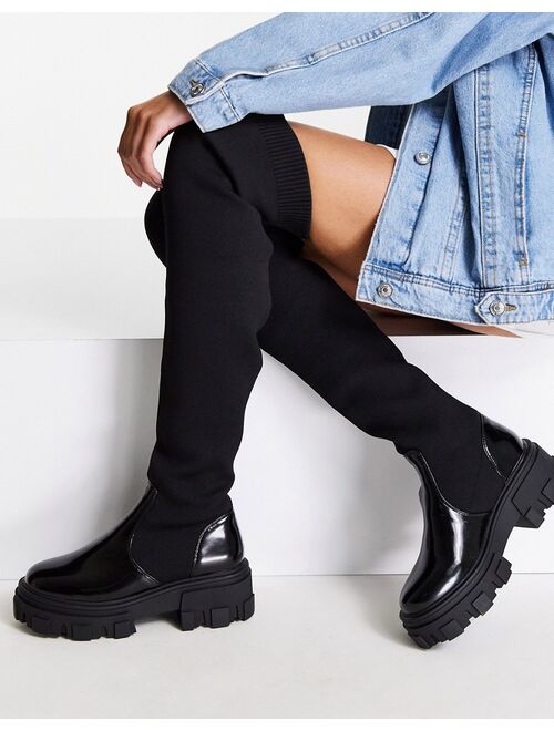 ASOS DESIGN Kimmy flat chunky over the knee boots in black