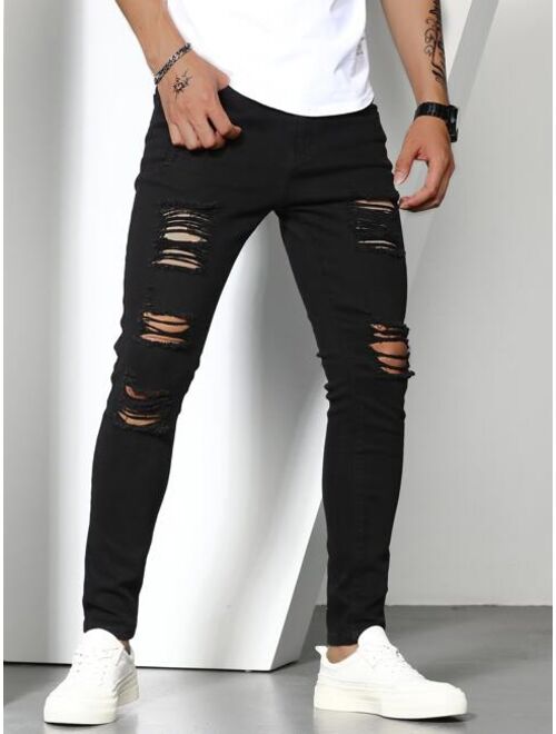 Shein Men Solid Ripped Skinny Jeans