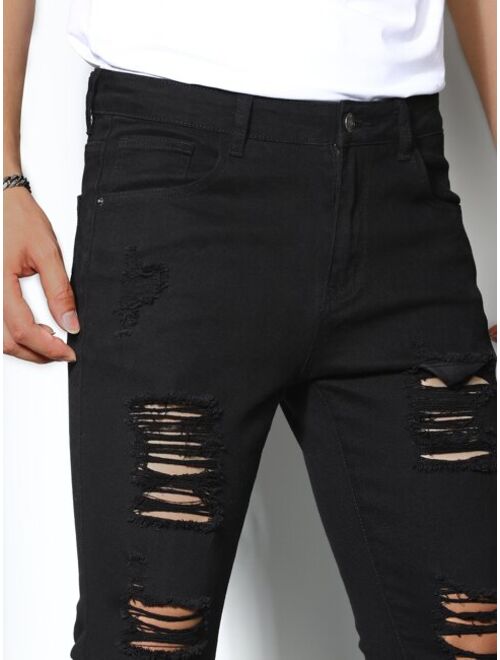 Shein Men Solid Ripped Skinny Jeans