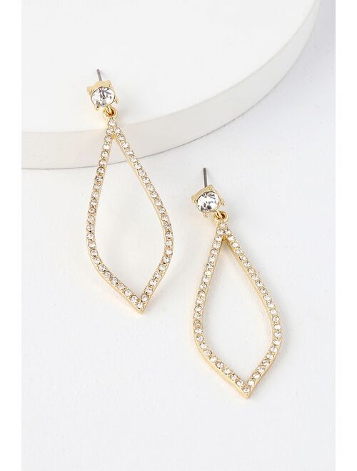 Lulus Elegant Beauty Gold Rhinestone Earrings