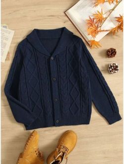 Boys Collared Cable Knit Cardigan