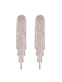 Mlouye Rhinestone Earrings Dangling for Women Girls Long Chandelier Earrings Tassel Fringe Crystals Dangle Earring