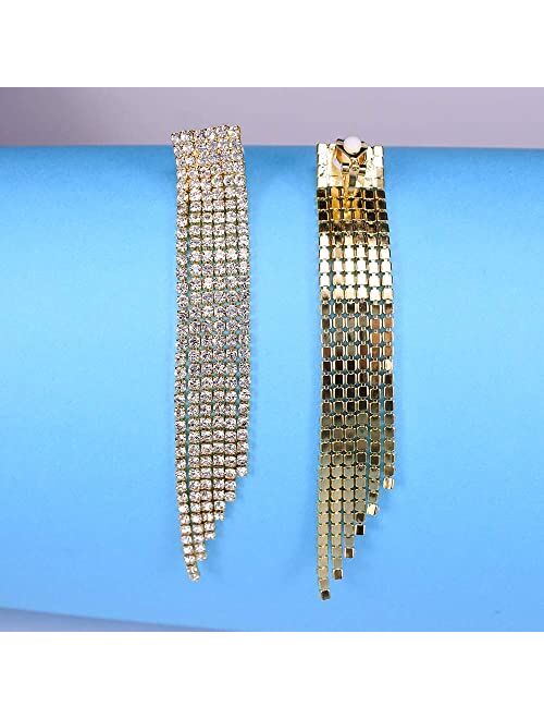 Mlouye Rhinestone Earrings Dangling for Women Girls Long Chandelier Earrings Tassel Fringe Crystals Dangle Earring