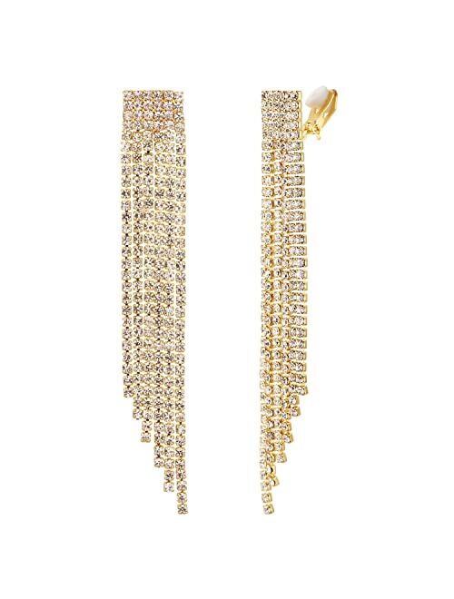 Mlouye Rhinestone Earrings Dangling for Women Girls Long Chandelier Earrings Tassel Fringe Crystals Dangle Earring