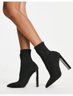 Elly block heel sock boots in black knit