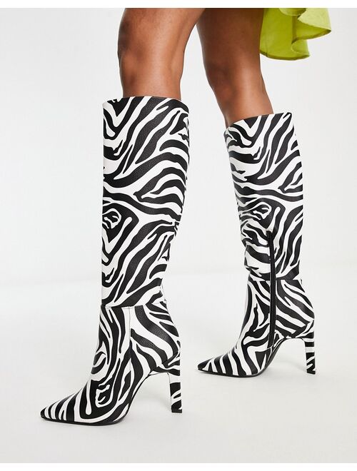 ASOS DESIGN Cancun knee high boots in zebra
