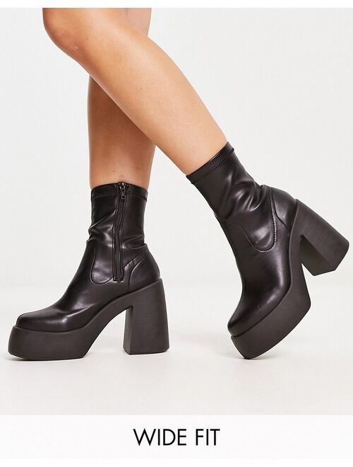 ASOS DESIGN Wide Fit Ember high heeled sock boots in black