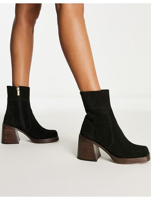 ASOS DESIGN Region suede mid-heel boots in black