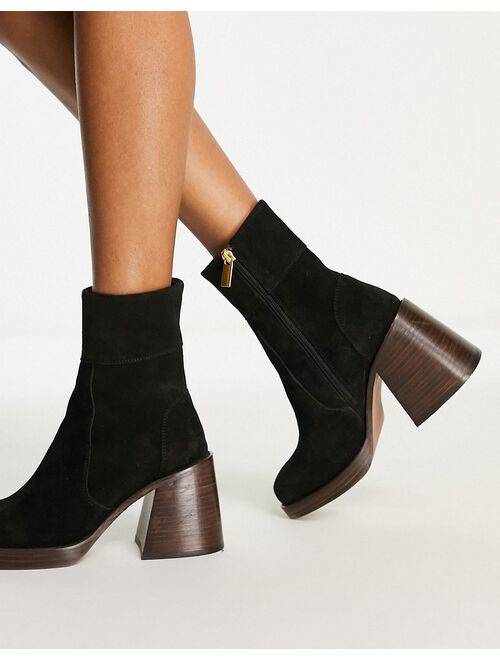 ASOS DESIGN Region suede mid-heel boots in black