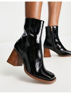 Reform mid-heel boots in black patent