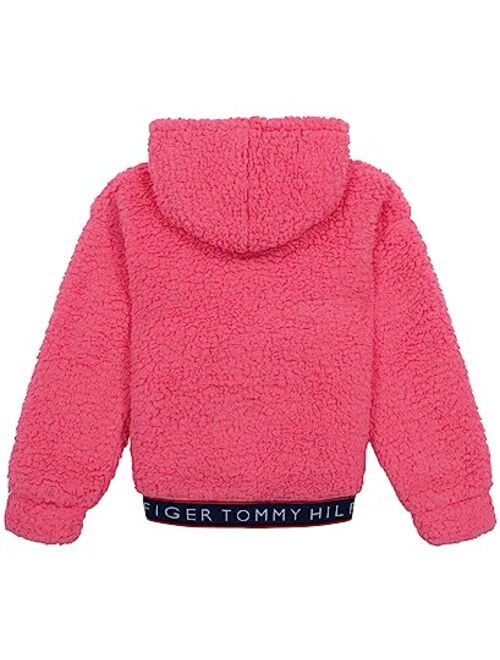 Tommy Hilfiger Girls' Logo Sweatshirt, Fleece Hoodie with Full-Zip Front & Pockets