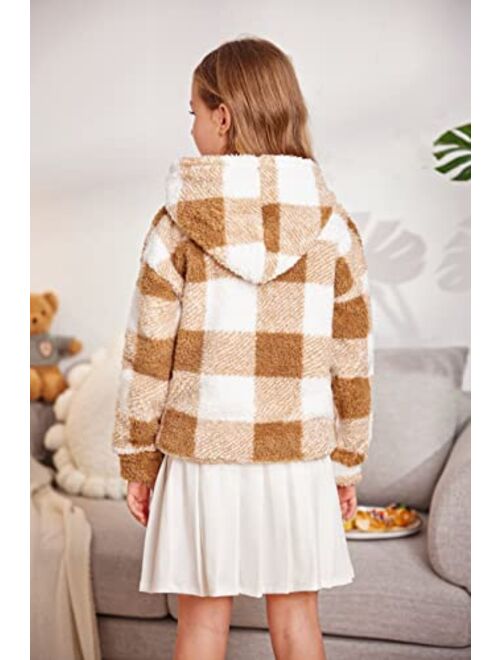 Arshiner Girls Warm Hoodie Sherpa Fleece Pullover Button Up Casual Outerwear Coat With Pockets