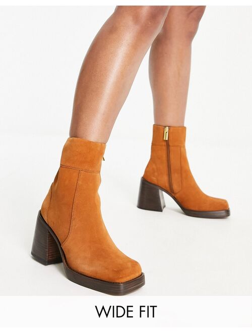 ASOS DESIGN Wide Fit Region suede mid-heel boots in tan