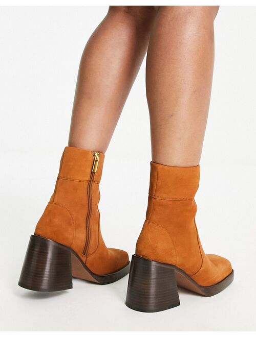 ASOS DESIGN Wide Fit Region suede mid-heel boots in tan