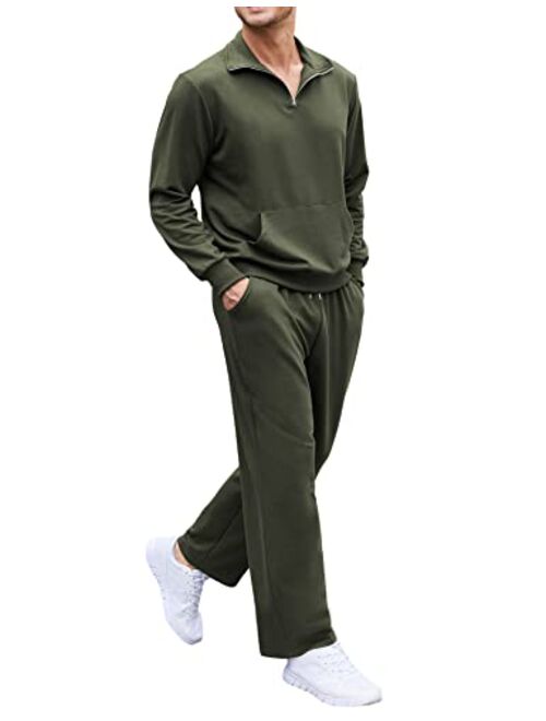 COOFANDY Men's 2 Piece Track Suit Set Jogging Sweatsuit Workout Quarter Zip Suit