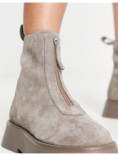 ASOS DESIGN Atlantis leather zip front boots in taupe suede