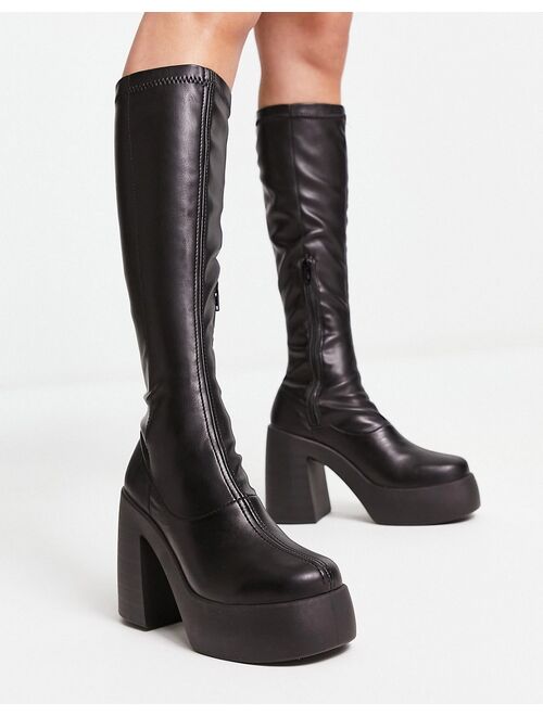 ASOS DESIGN Cleo high heeled knee boots in black