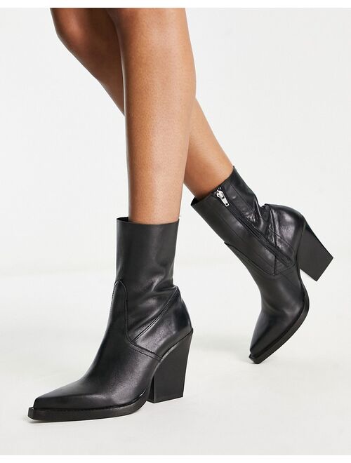 ASOS DESIGN Eclipse premium leather western sock boots in black
