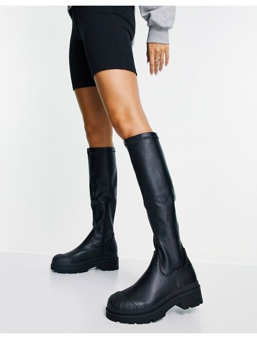 Public Desire Recognise pull on knee boots in black