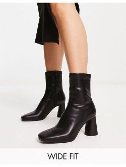 wide fit mid heel sock boot in black