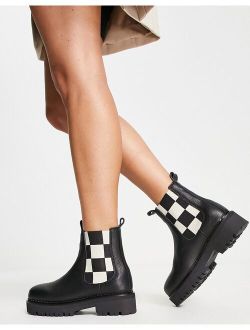 Tommy Jeans leather checkerboard chelsea boots in black