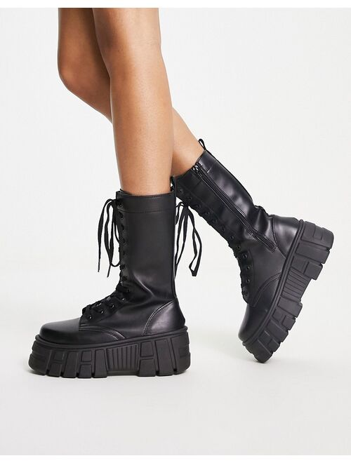 ASOS DESIGN Athens 3 chunky high lace up boots in black