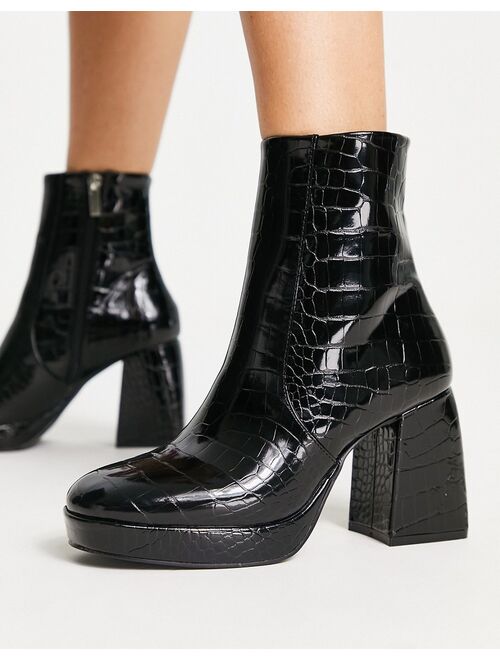 ASOS DESIGN Era high-heeled platforms boots in black croc