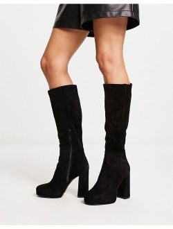 Marcello heeled knee boots in black suede