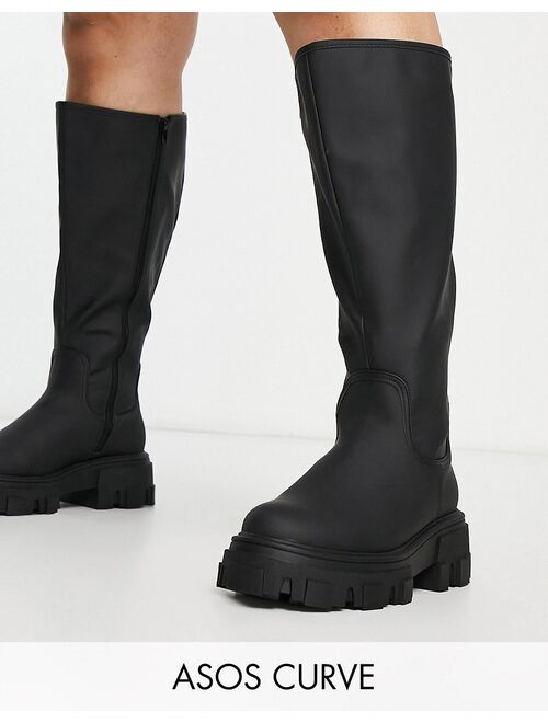 ASOS DESIGN Curve Carla chunky flat knee boots in black