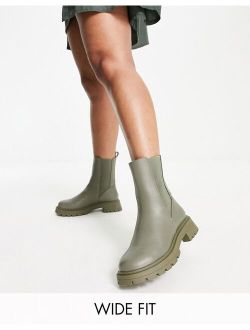 Wide Fit Alfie chunky Chelsea boots in khaki
