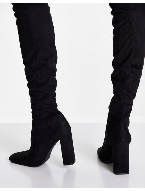 ASOS DESIGN Wide Fit Kenni block-heeled over the knee boots in black
