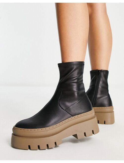 ASOS DESIGN Atlas chunky sock boots in black with tan sole