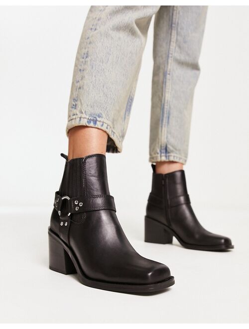 Steve Madden Wells heeled boots with harness detail in black leather