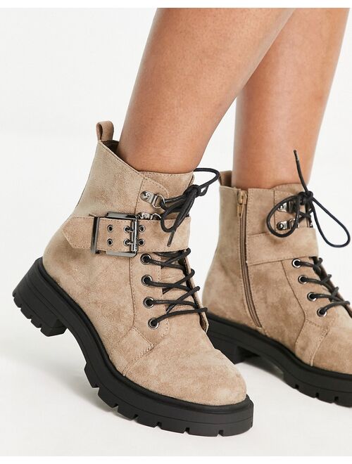 ASOS DESIGN Wide Fit April lace up hiker boots in gray
