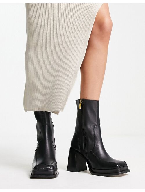 ASOS DESIGN Wide Fit Restore leather mid-heel boots in black