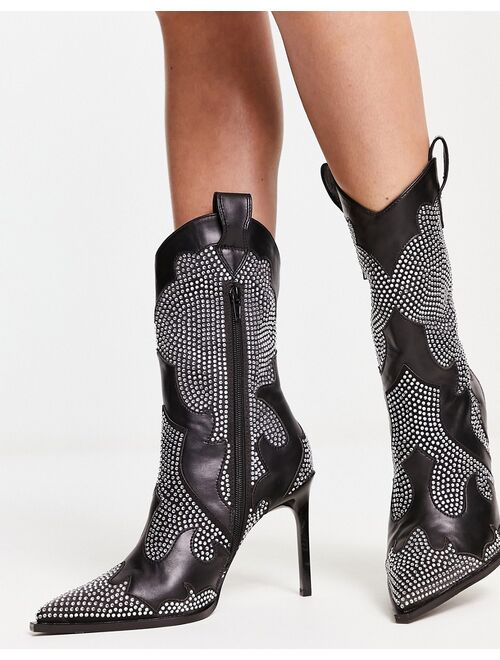 ASOS DESIGN Edit heeled western boots with black rhinestones