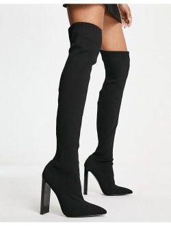 Kylee high-heeled knitted over the knee boots in black