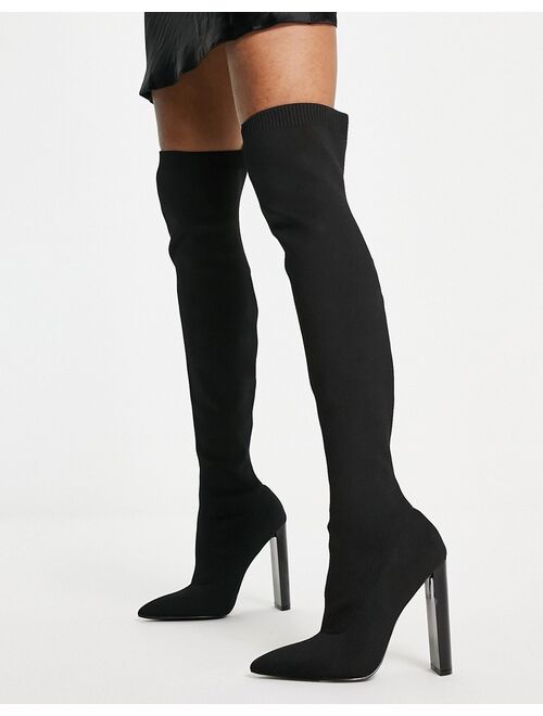 ASOS DESIGN Kylee high-heeled knitted over the knee boots in black