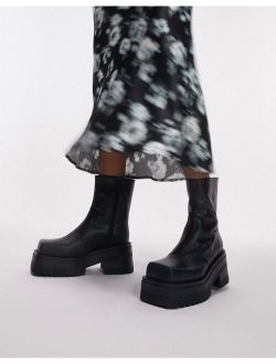 Beth premium leather square toe ankle boot in black