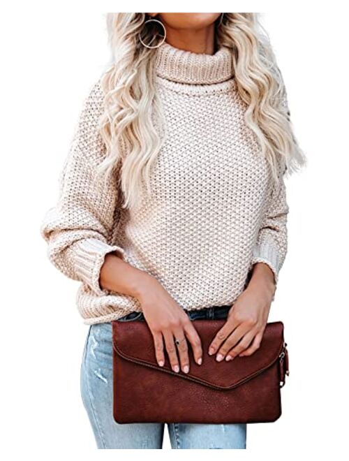 Lynwitkui Women Turtleneck Sweaters Batwing Sleeve Casual Loose Chunky Pullover Sweater Knit Tops