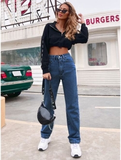 Contrast Top-stitching Straight Leg Jeans
