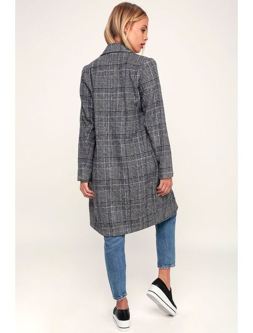 Lulus Chilly Out Black and White Glen Plaid Long Coat