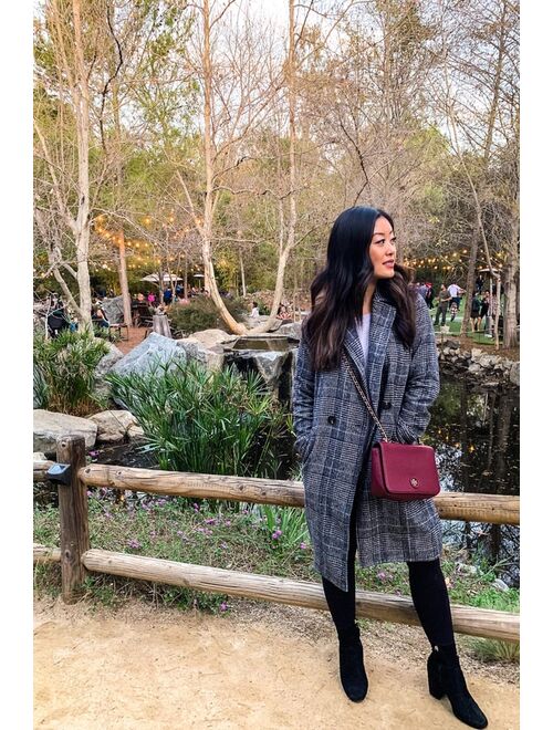 Lulus Chilly Out Black and White Glen Plaid Long Coat