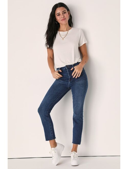 Just Black Cute and Chilling Dark Wash Denim Straight Leg High Rise Jeans