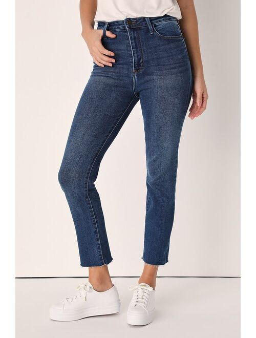 Just Black Cute and Chilling Dark Wash Denim Straight Leg High Rise Jeans