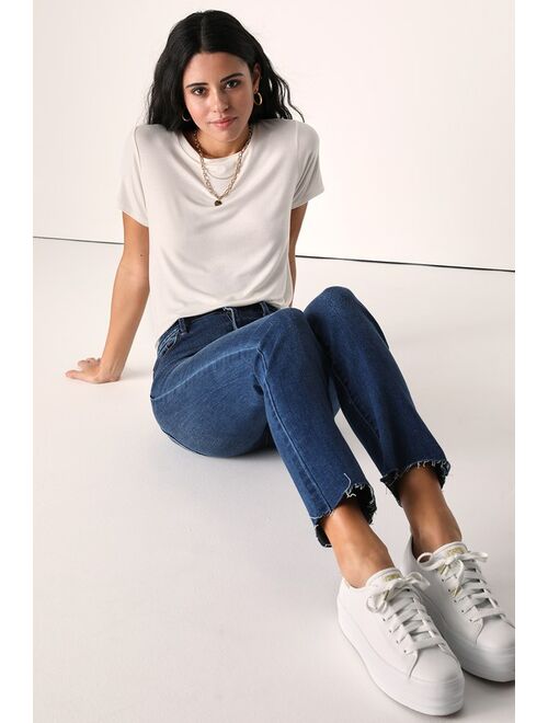 Just Black Cute and Chilling Dark Wash Denim Straight Leg High Rise Jeans