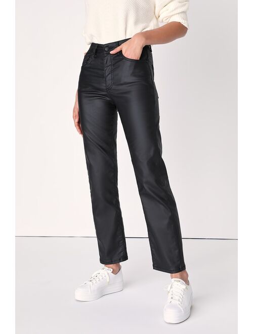 Free People Pacifica Black Coated High Rise Straight Leg Jeans