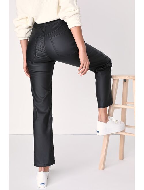 Free People Pacifica Black Coated High Rise Straight Leg Jeans