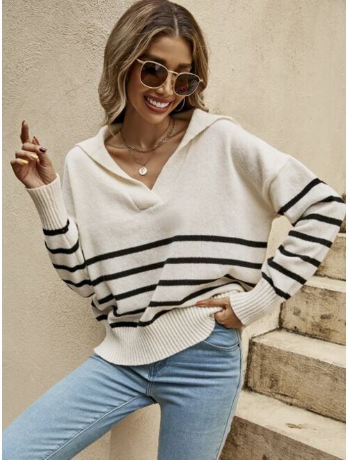 SHEIN Frenchy Striped Pattern Drop Shoulder Sweater