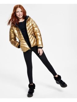 Big Girls Metallic Quilted Hooded Puffer Jacket, Created for Macys